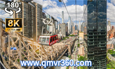 180°全景VR视频：有轨电车进入纽约市VR俯视美国纽约城市 超清8K 0124-18