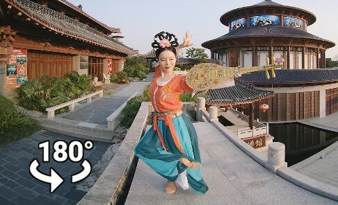 180°全景VR视频：汉服美女跳敦煌飞天 古代琵琶美人跳中国古典舞蹈 4K 左右格式