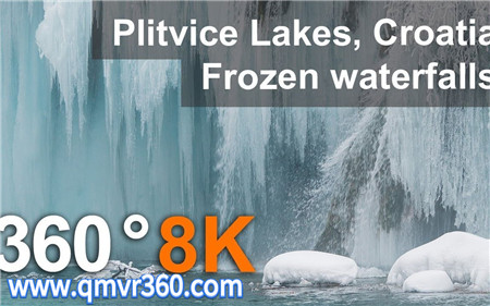 360°全景VR视频：克罗地亚冬季的普利特维采湖VR航拍冰山雪地美景视频_超清 4K 1026-21