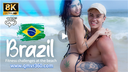 180°全景VR视频：在巴西海滩比基尼健身运动VR科帕卡巴纳海滩泳装美女互动全景泳衣女孩 超清8K 0312-13