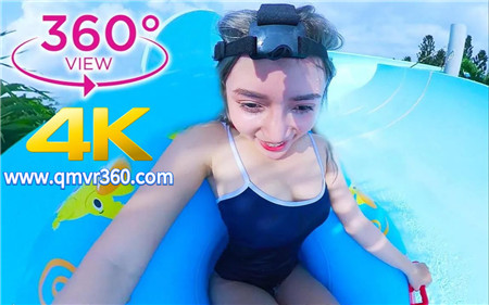 360°全景VR视频：比基尼女孩水上乐园玩水滑梯全景刺激的水滑梯VR泳衣美女游泳 超清4k 0314-05
