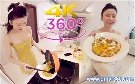 360°全景VR视频：性感女友居家做菜全景视频美丽女孩下厨VR 超清4K 0314-04
