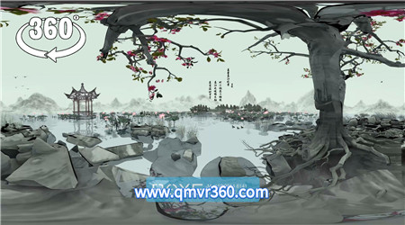 360°全景VR视频：古诗《春江晚景》 VR水墨动画语文教育全景视频 古风国风动画 超清4K 0524-08